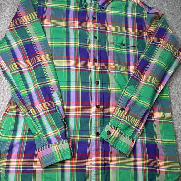 Ralph Lauren Button Down Shirt Men's L Green Colorful Plaid Preppy Casual - Picture 4 of 14